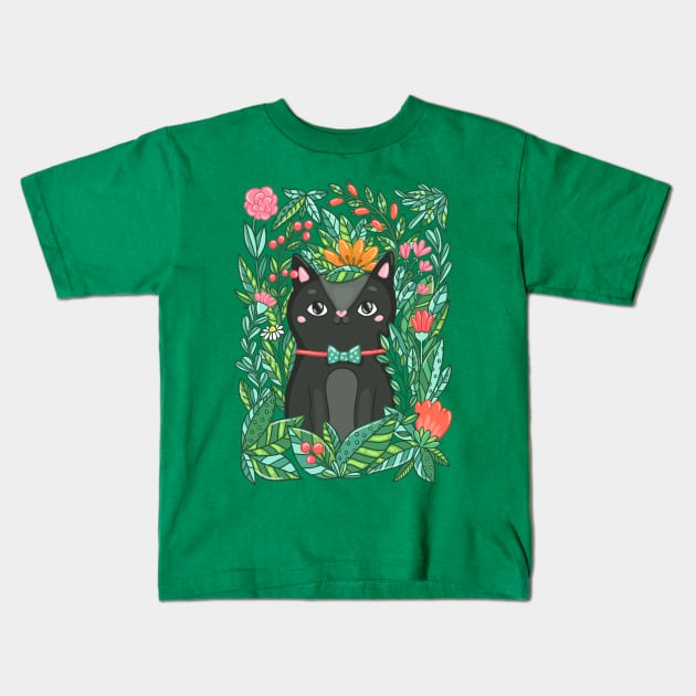 Сat in flowers Kids T-Shirt by kostolom3000